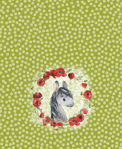 Canvas Panel DIY Nähset Turnbeutel Kopf Happy Horse Poppy Love + ebook